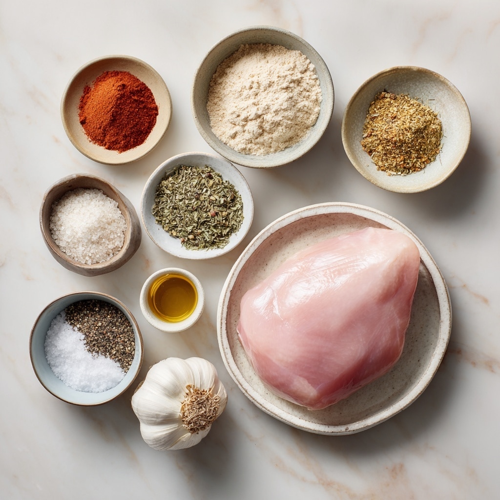 Air Fryer Turkey Breast Recipe 4 A woman's hand holds a small white bowl filled with six different spices arranged in distinct sections, showing colors of deep red, light beige, white, greenish-gray, and a light brown powder against a white marbled surface. Below the bowl, a white plate holds a pale pink piece of raw meat. To the left, there is a clear glass bottle with a cork stopper containing yellow-green oil and a wooden pepper grinder. A striped gray and white cloth is partially visible in the upper right corner. The scene is bright and clean with a fresh kitchen feel photo taken with an iphone --ar 4:5 --v 7