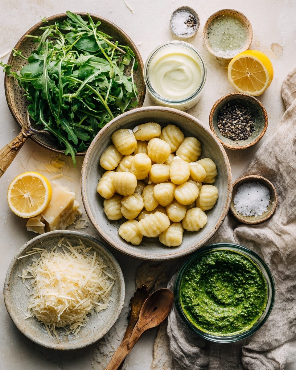 Two images side by side show a silver pan on a white marbled surface. The left image has about half of the pan filled with a light cream sauce and a mound of green pesto sauce on the lower right inside the pan. The right image is the same pan now filled with a smooth light green sauce mixed with many small, round, pale pasta pieces on the right side and a silver spoon resting inside the pan. Photo taken with an iphone --ar 4:5 --v 7