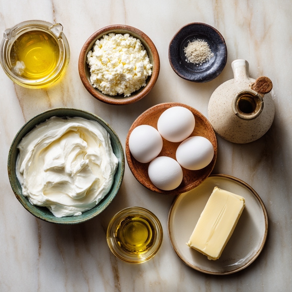 The left side shows a close-up of a white pan with a golden handle on a white marbled surface, containing three white egg whites cooking gently. A woman's hand is holding a wooden slotted spoon lifting one egg white, with some cracked eggshells and green herbs seen in the background. On the right side, the same white pan with a golden handle contains melted yellow butter with a sprinkle of red-brown spice in the center, while a woman's hand sprinkles more of the same spice from a clear glass bottle. The setting includes a wooden board, green herbs, and brown eggs on a white marbled surface, photo taken with an iphone --ar 4:5 --v 7