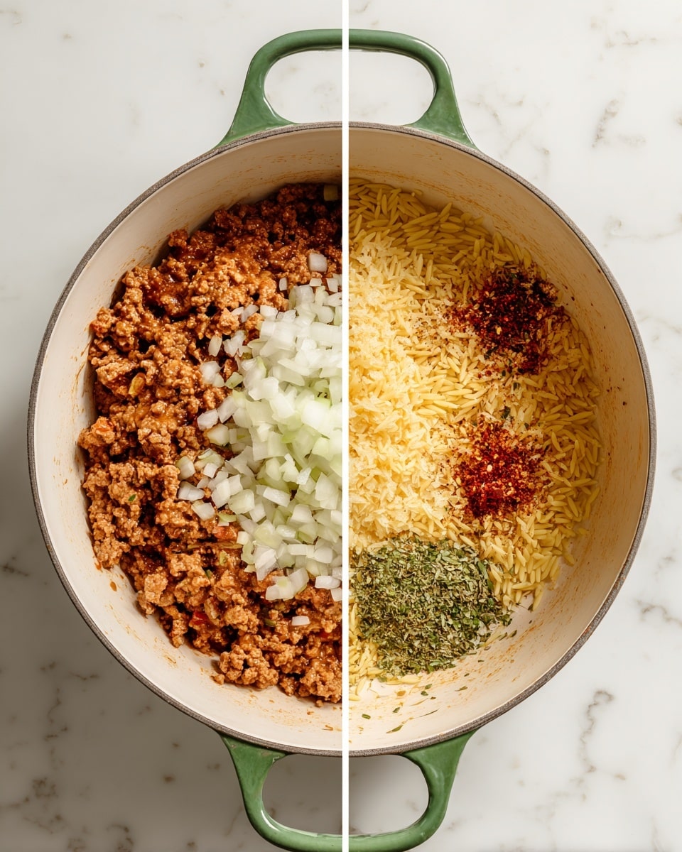 Ground Beef Orzo with Tomato Cream Sauce Recipe - Recipe Image
