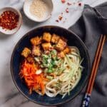 Sticky Vegan Tofu Noodle Salad with Maple Sesame Crisps Recipe