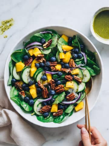 Blueberry and Mango Spinach Salad with Basil Vinaigrette Recipe