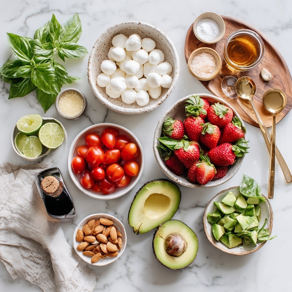 A close-up view of a metal colander filled with fresh, bright red strawberries with green leafy tops. The strawberries have a shiny texture and are tightly stacked inside the colander. The colander is placed on a white marbled surface, with a visible metal handle on the right side. The image is bright with natural lighting highlighting the juicy details of the strawberries. photo taken with an iphone --ar 4:5 --v 7