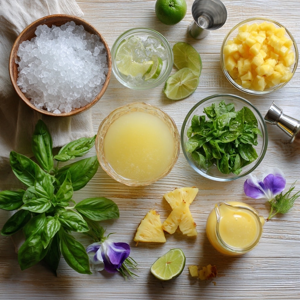 A clear glass filled with bright yellow liquid layered with ice cubes, topped with green fresh herb sprigs standing upright, capturing light reflections on the ice and liquid; the glass is placed on a white marbled surface with scattered ice chips around it, and a second similar glass is softly blurred in the background photo taken with an iphone --ar 4:5 --v 7