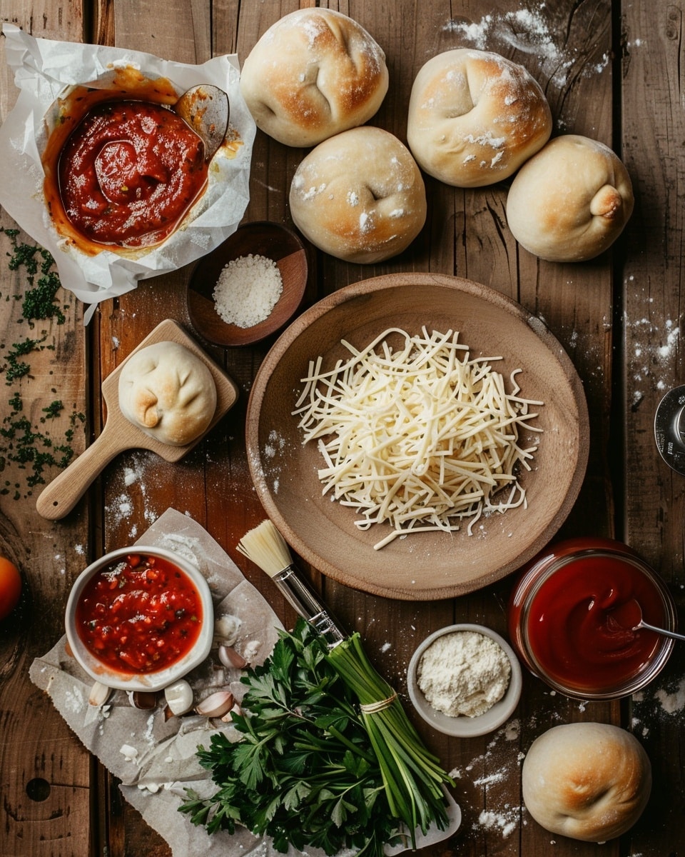 A round dough base with edges folded up slightly to form a raised border, the dough is light golden with small green herb pieces sprinkled on the edges. Inside the border, there is a thick layer of bright red tomato sauce spread evenly, showing a slightly chunky and shiny texture. The dough pieces around the edge appear soft and fluffy, and the sauce fills the center, contrasting with the pale dough. The pizza is on a white parchment paper, resting on a round black pan, all placed on a white marbled surface. Photo taken with an iphone --ar 4:5 --v 7