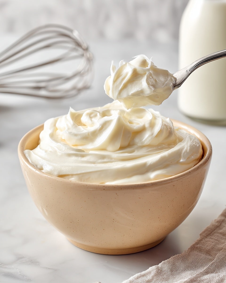 The image shows an open oval white container filled with smooth, creamy white spread with a soft, swirled texture on top. Next to it is a small white plastic jar with a bright red lid. Above these are two metal mixer beaters with white plastic parts attached, placed on a folded light brown cloth with a woven texture. All items rest on a white marbled surface. photo taken with an iphone --ar 4:5 --v 7