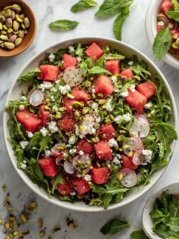 Watermelon Arugula Salad with Feta and Pistachios Recipe