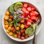 Sweet Watermelon Salad with Cherry Tomatoes and Basil Recipe