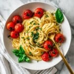 Creamy Vegan Garlic Pasta with Roasted Cherry Tomatoes Recipe