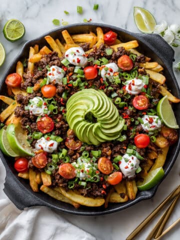 Carne Asada Fries with Lamb and Toppings Recipe