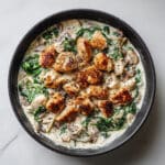 One Skillet Creamy Spinach Artichoke Chicken Recipe