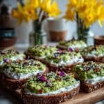 Avocado Toast with Whipped Goat Cheese and Edible Flowers Recipe
