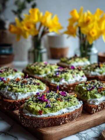 Avocado Toast with Whipped Goat Cheese and Edible Flowers Recipe