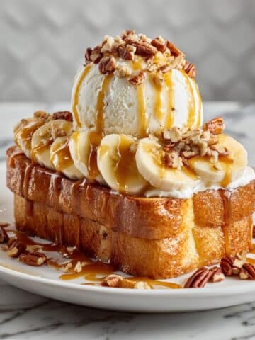Banana Bread Sundae with Caramel, Pecan, and Banana Toppings Recipe