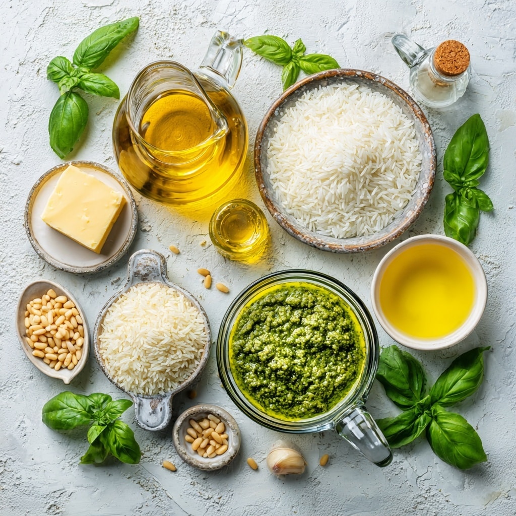 A large white pot with beige inside is filled with a thick layer of fluffy cooked white rice, spread evenly across the pot. In the center of the rice, there is a single layer of bright green pesto sauce with a coarse texture, slightly rounded on top. Two woman's hands are holding the pot's handles on each side. The pot sits on a surface with a white marbled texture. photo taken with an iphone --ar 4:5 --v 7