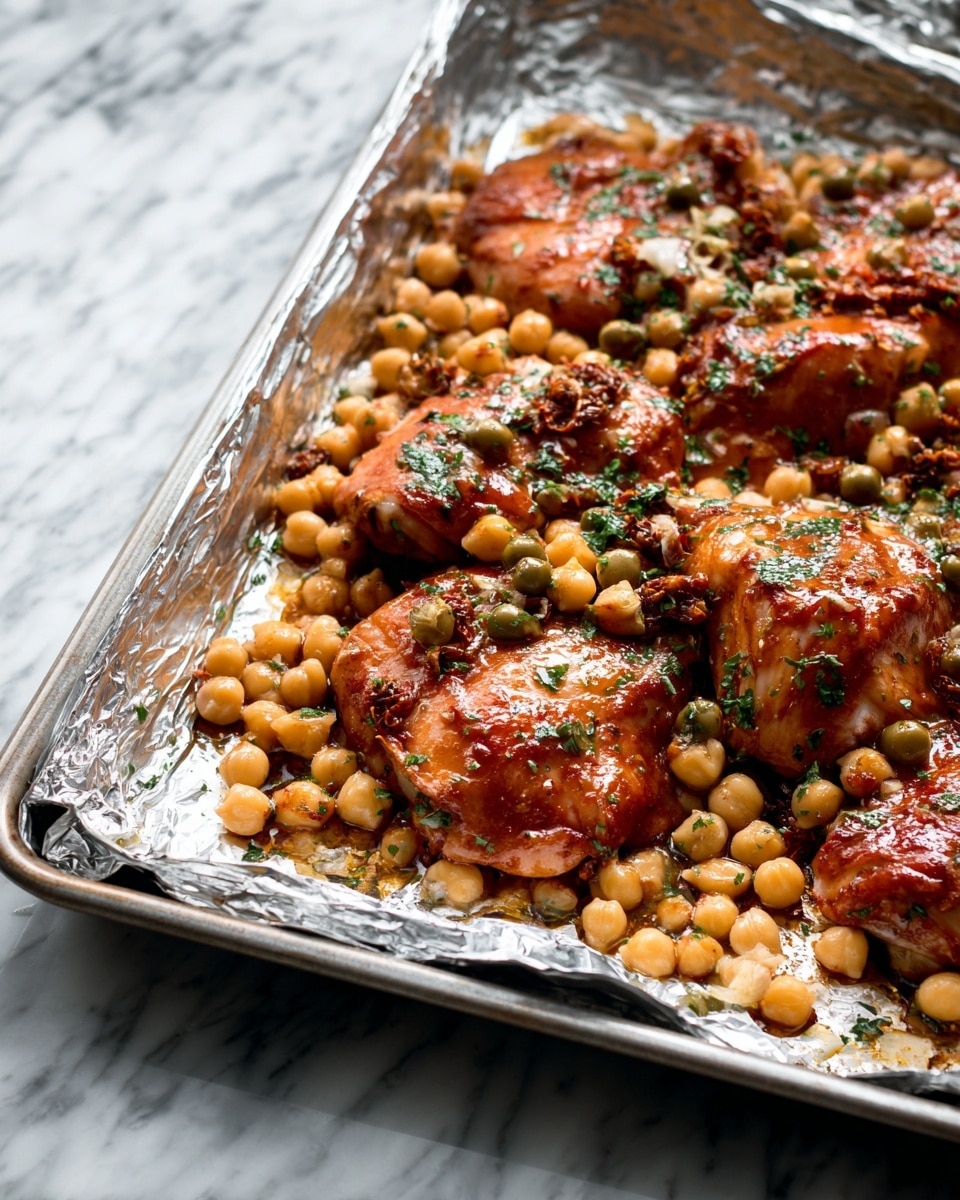 Sheet Pan Sun Dried Tomato Chicken and Chickpeas Recipe - Recipe Image