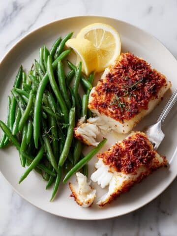 Air Fryer Garlic Paprika Halibut with Green Beans Recipe