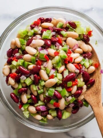 Three Bean Salad with Fresh Vegetables and Herb Dressing Recipe
