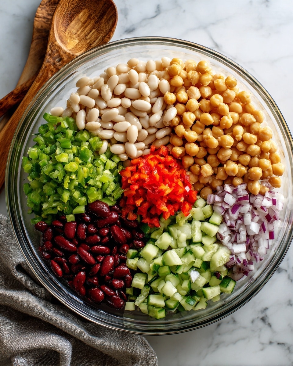 Three Bean Salad with Fresh Vegetables and Herb Dressing Recipe - Recipe Image