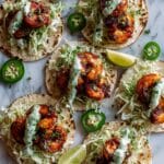 Shrimp Tacos with Creamy Cilantro-Lime Sauce and Cabbage Slaw Recipe