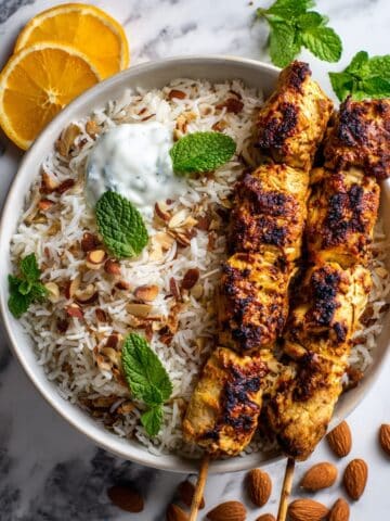 Citrus Chicken Kebabs with Fragrant Cardamom Rice Recipe