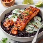 Blackened Miso Salmon with Creamy Coconut Cucumber Salad Recipe