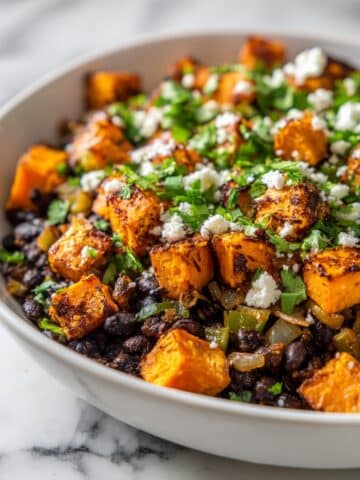 Sweet Potato Breakfast Hash with Poblano, Black Beans, and Feta Recipe