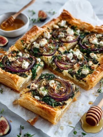 Caramelized Onion and Feta Tart with Puff Pastry and Fig Jam Recipe