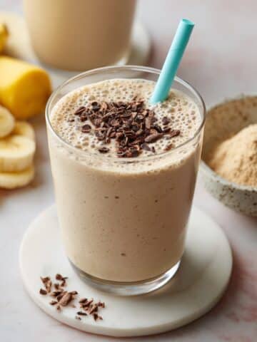 Creamy Banana Protein Shake with Cinnamon and Cocoa Nibs Recipe