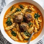 Meatball Soup with Pasta, Spinach, and Cream Recipe