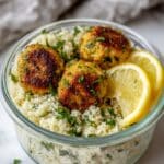 Chicken Meatballs with Lemon Sriracha Sauce and Cauliflower Rice Recipe