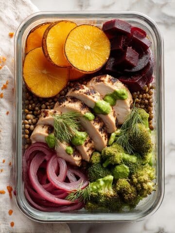 Chicken with Broccoli, Beets, and Farro Salad (Meal Prep) Recipe