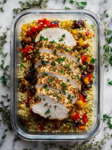 Baked Herb Chicken Breasts with Roasted Vegetable Couscous Meal Prep Recipe