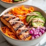 Salmon Bowl with Rice, Avocado, and Spicy Yogurt Drizzle Recipe