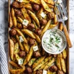 Sheet Pan Greek Meatballs with Potatoes and Herbed Yogurt Sauce Recipe
