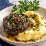 Grilled Chimichurri Portobellos with Goat Cheese Mashed Potatoes Recipe