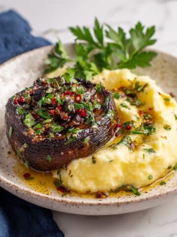 Grilled Chimichurri Portobellos with Goat Cheese Mashed Potatoes Recipe