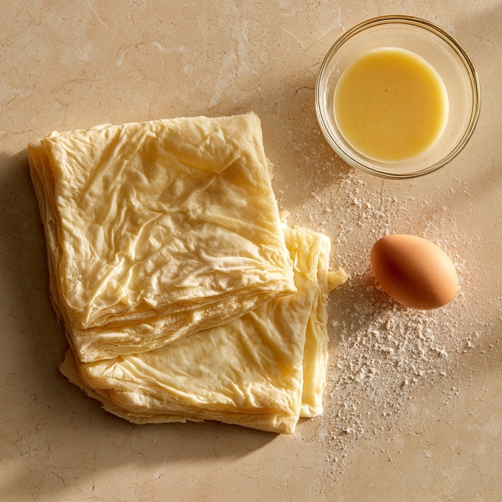 The image shows a close-up of a baking tray with nine small circles of light dough spread out evenly on white parchment paper. A woman's hand is holding a wooden brush, gently spreading a shiny yellowish layer of egg wash over one of the dough circles in the center. The dough looks soft and smooth, with a slight gloss on the brushed circles, and the background is a white marbled surface. photo taken with an iphone --ar 4:5 --v 7