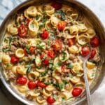 Tomato Basil Pasta with Sausage and Creamy Parmesan Sauce Recipe
