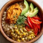 Corn and Pinto Bean Brown Rice Bowl with Spicy Sunflower Seed Dressing Recipe