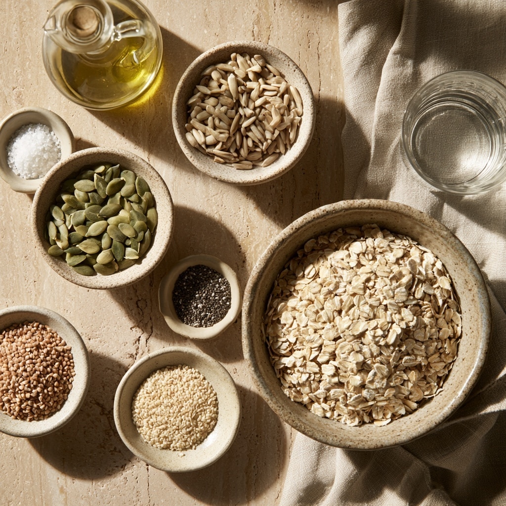 A white bowl with pink marbled patterns holds a mixture of dry oats and green pumpkin seeds, filling most of the bowl's space with a rough texture on top. A white spoon rests inside the bowl, partially covered by the oat mixture, being held by a woman's hand visible at the bottom left corner. The bowl sits on a surface with a white marbled texture, and soft natural light casts gentle shadows over the scene. photo taken with an iphone --ar 4:5 --v 7