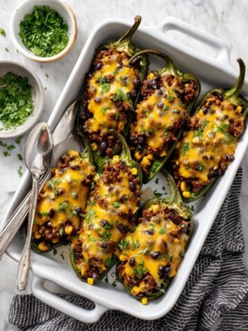 Stuffed Poblano Peppers with Taco Beef, Rice, and Cheese Recipe