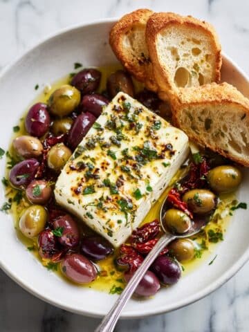 Baked Feta with Olives and Sun-Dried Tomatoes Recipe