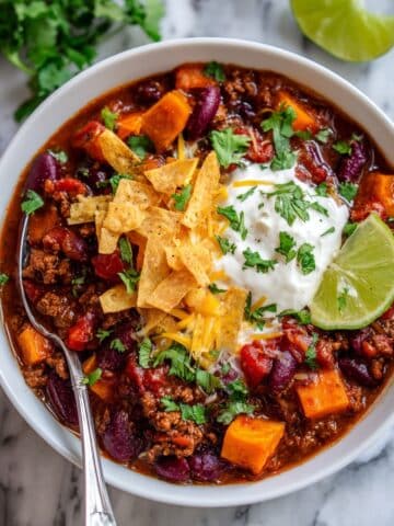 Ground Beef Chili with Sweet Potatoes and Beans Recipe