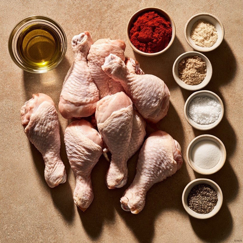 The image shows two parts of a grill with chicken drumsticks. The top half has raw chicken drumsticks covered in reddish-brown seasoning with visible spices, placed evenly on the grill grates. The bottom half shows cooked chicken drumsticks that are golden brown with a slight char, showing a crispy texture on the skin, also laid out on the grill grates. The grill surface is dark and contrasts with the chicken pieces. photo taken with an iphone --ar 4:5 --v 7