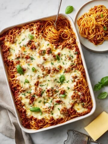 Baked Spaghetti with Ground Beef, Marinara, and Mozzarella Recipe