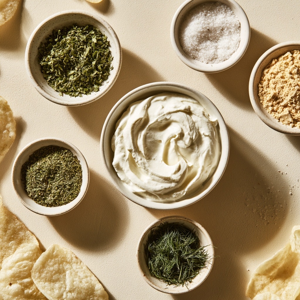 A white bowl filled with a thick white creamy base, topped with three separate piles of finely chopped green herbs, light yellow powder, and light brown powder, all placed side by side on the surface of the cream. A woman's hand holds the bowl from the bottom, while another woman's hand stirs the mixture gently using a red spatula with a wooden handle. The bowl sits on a white marbled surface. Photo taken with an iphone --ar 4:5 --v 7