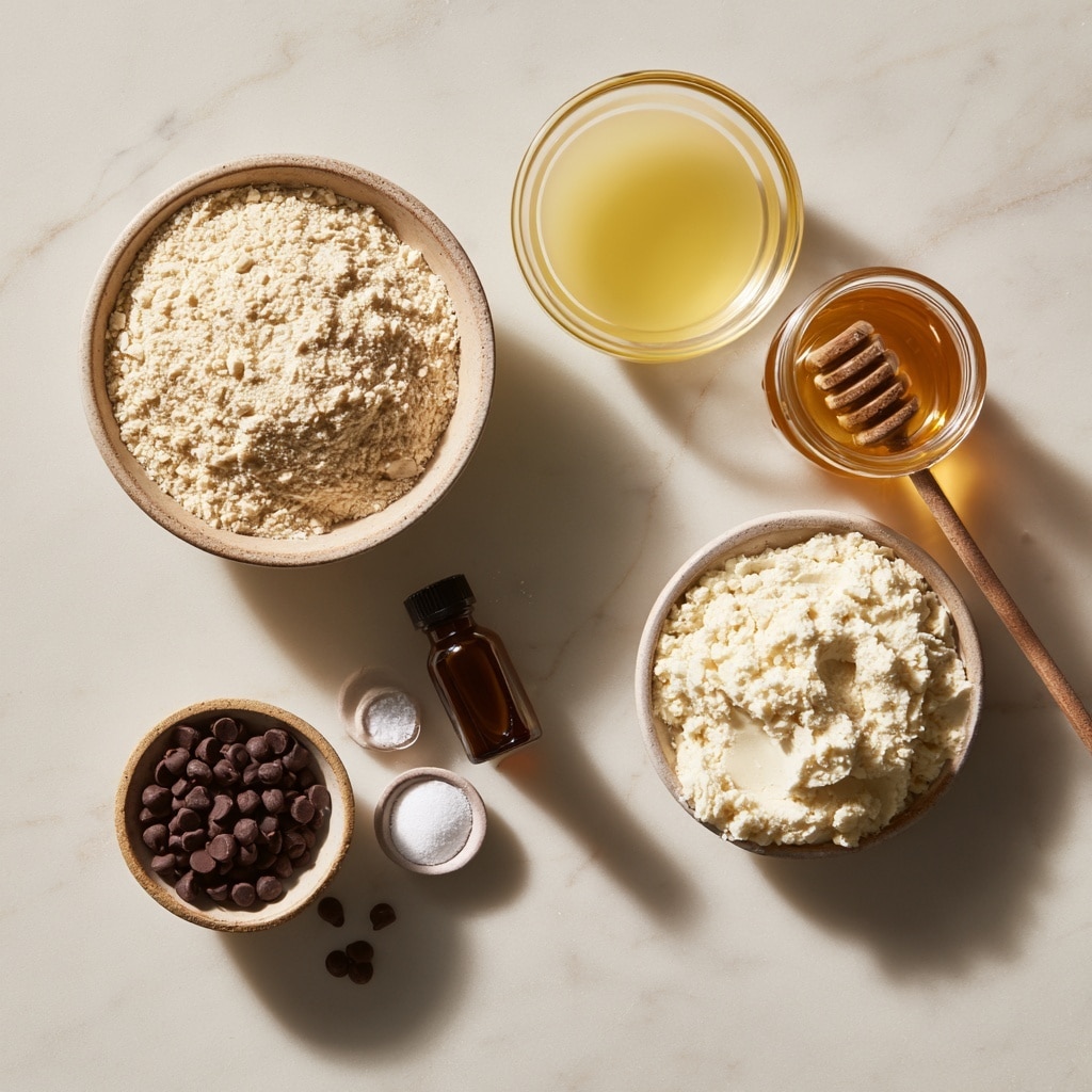A clear glass bowl on a white marbled surface holds a crumbly, light beige mixture with a coarse texture. Inside the bowl, a wooden spoon with a long handle is resting on the mixture, slightly lifting some crumbs. Beside the bowl, to the top left, there is a metal measuring cup filled with small dark brown chocolate chips, with a few scattered chips on the surface. At the bottom right corner, part of a soft white cloth is visible. photo taken with an iphone --ar 4:5 --v 7
