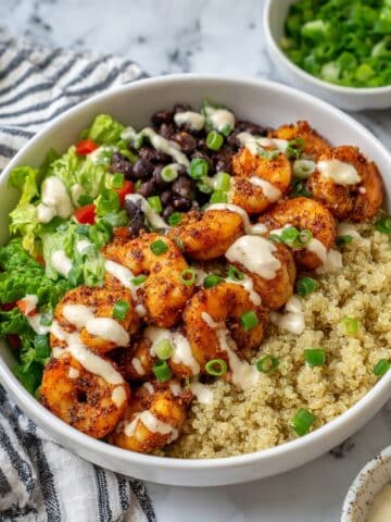 Smoked Paprika Shrimp Bowl with Quinoa, Black Beans, and BBQ Yogurt Sauce Recipe