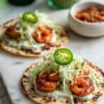 Chipotle Shrimp Tacos with Jalapeño Slaw and Avocado Crema Recipe